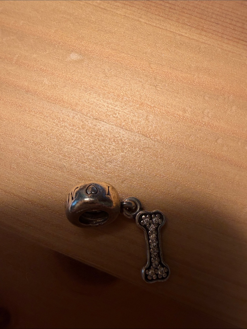 Sterling Silver Pandora  Bone Dangle Charm with Paved Stones